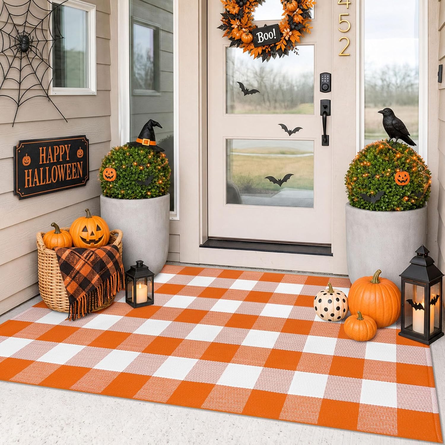 IOHOUZE 27.5x43 Buffalo Plaid Rug, Washable Front Door Mat, Black White