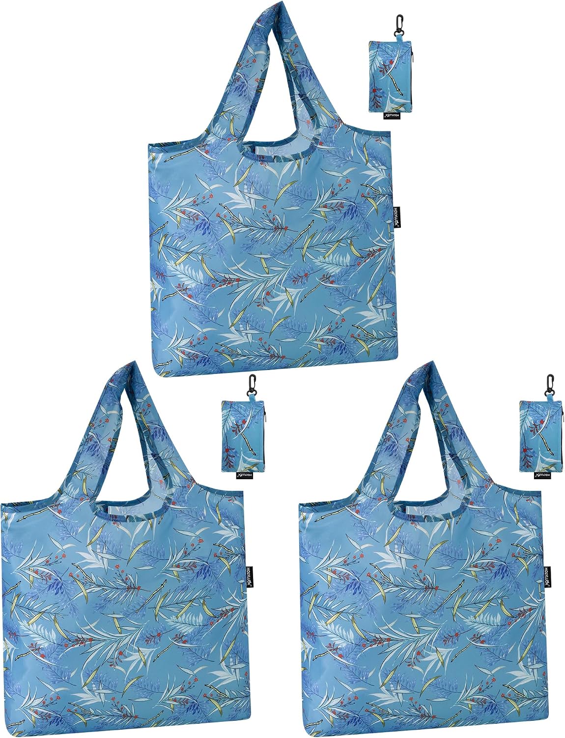 HOLYLUCK Reusable Grocery Bags,Heavy Duty Foldable Shopping Tote Bag (Standard, 3 Blue Geometric Flowers)