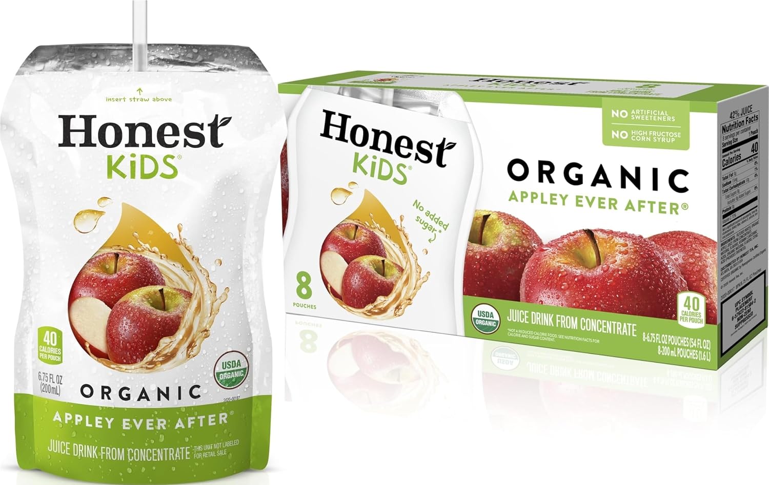 Honest Kids Appley Ever After, Organic Juice Drink, 6 Fl oz Juice Boxes, Pack Of 40, Apple
