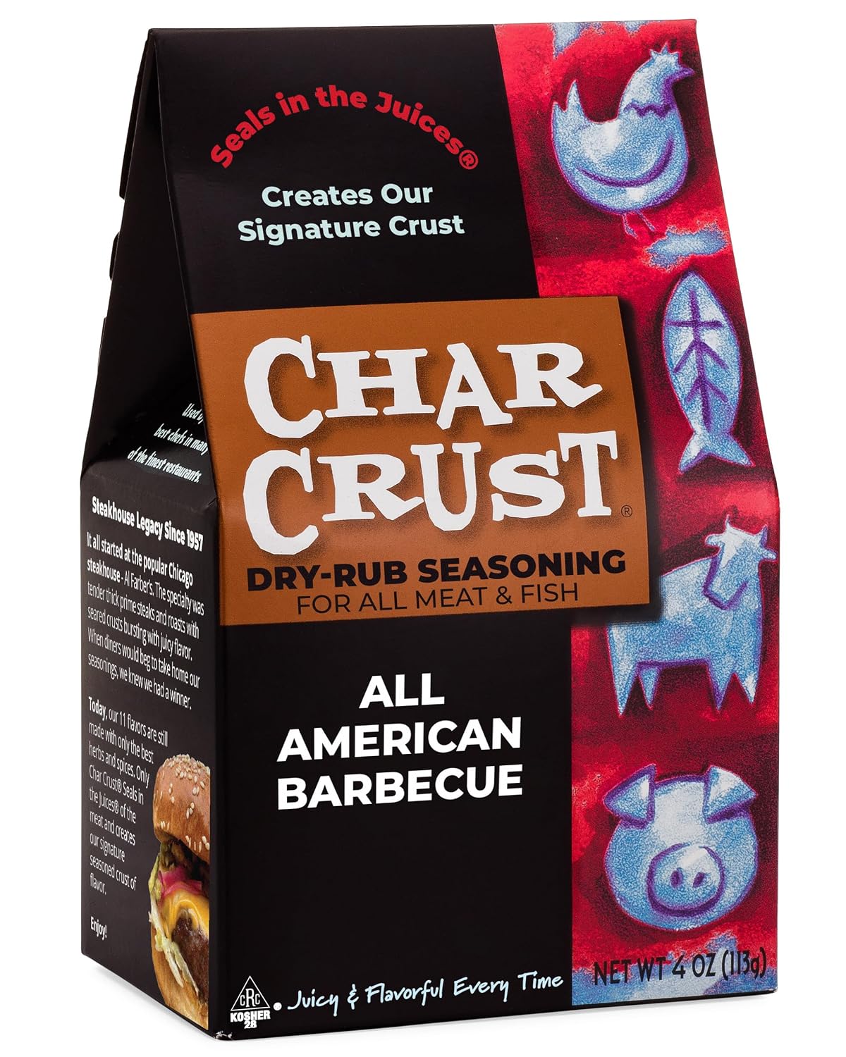 Char Crust Dry-Rub Seasonings Original Hickory Grilled | All-in-one seasonings | Perfect for Steaks, Burgers, Ribs, Tuna | Signature Crust that Seals in the Juices, 4 Ounce (Pack of 6)