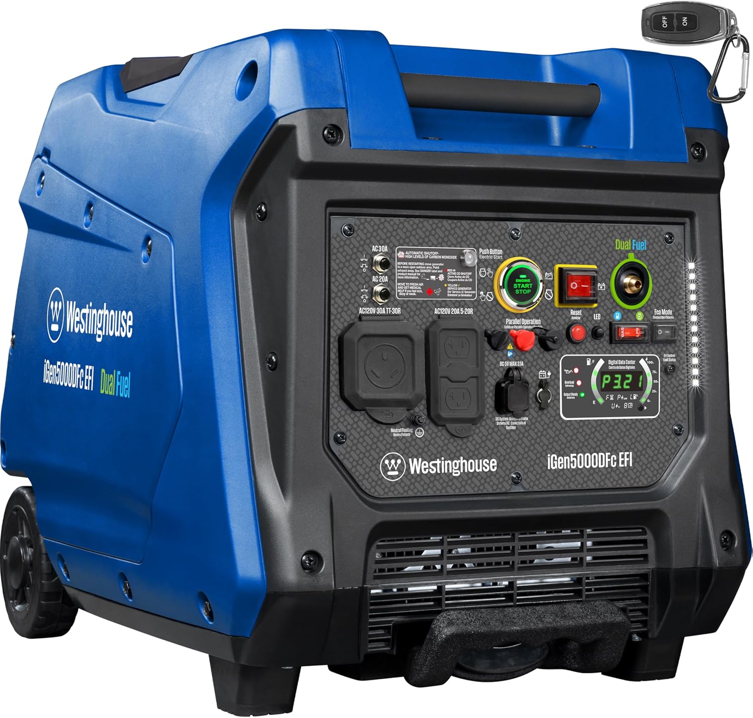 Westinghouse 5000 Peak Watt Super Quiet Portable Inverter Generator, Remote Electric Start with Auto Choke, Wheel & Handle Kit, RV Ready, Gas Powered, Parallel Capable