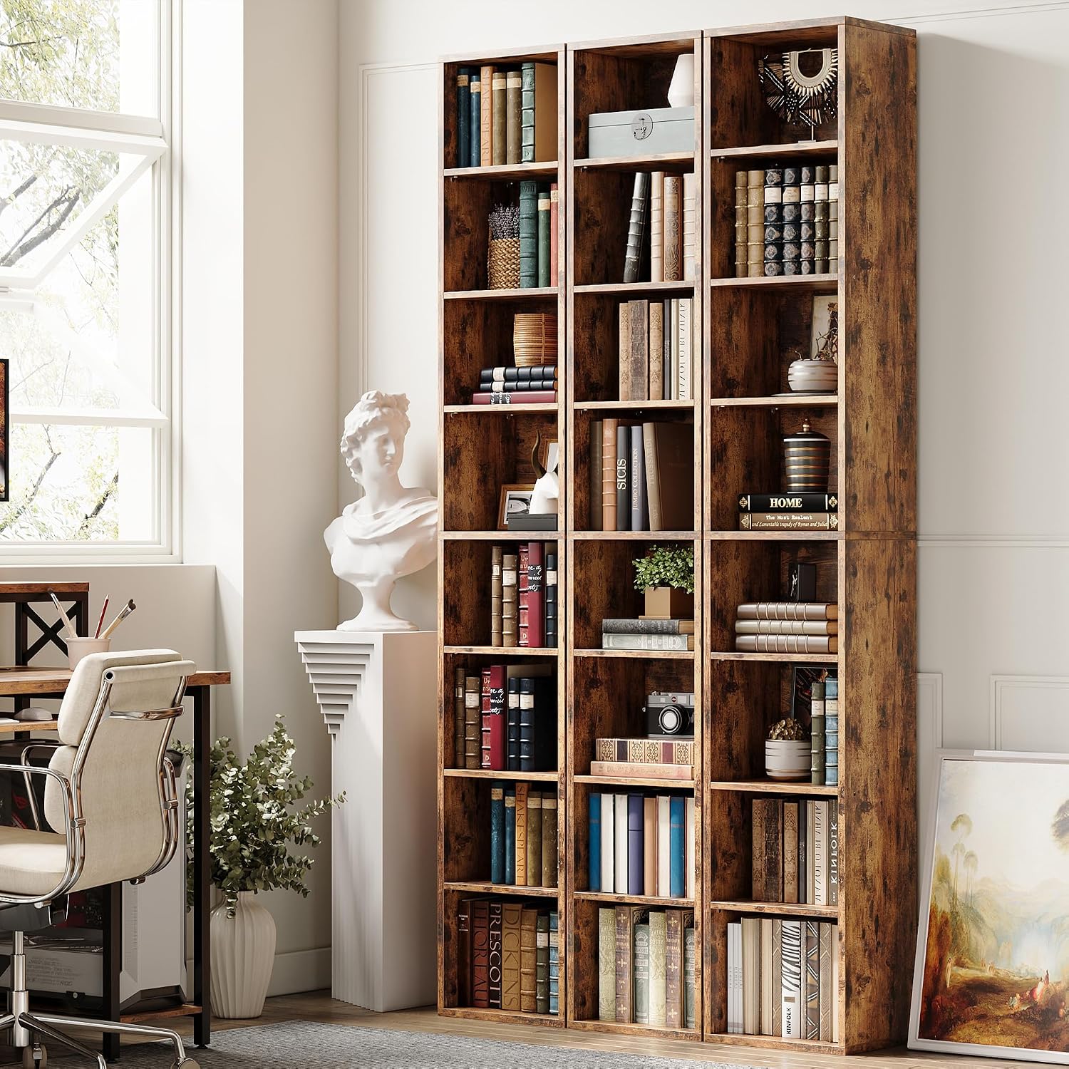 IRONCK Tall Narrow Bookshelf 8 Tiers, Compact Corner Bookcase, Floor Standing Display Storage Shelves 71 in Tall, Easy to Match for Living Room, Office, Study, Bedroom