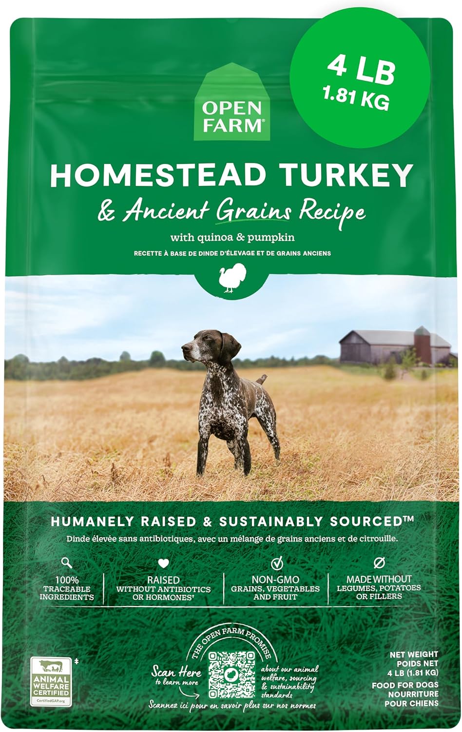 Open Farm Ancient Grains Dry Dog Food, Grass-Fed Beef Kibble, 11lb Bag
