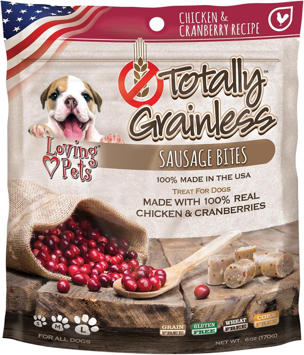 Loving Pets Totally Grainless - Chicken & Cranberry Recipe Sausage Bites for Dogs, 6oz