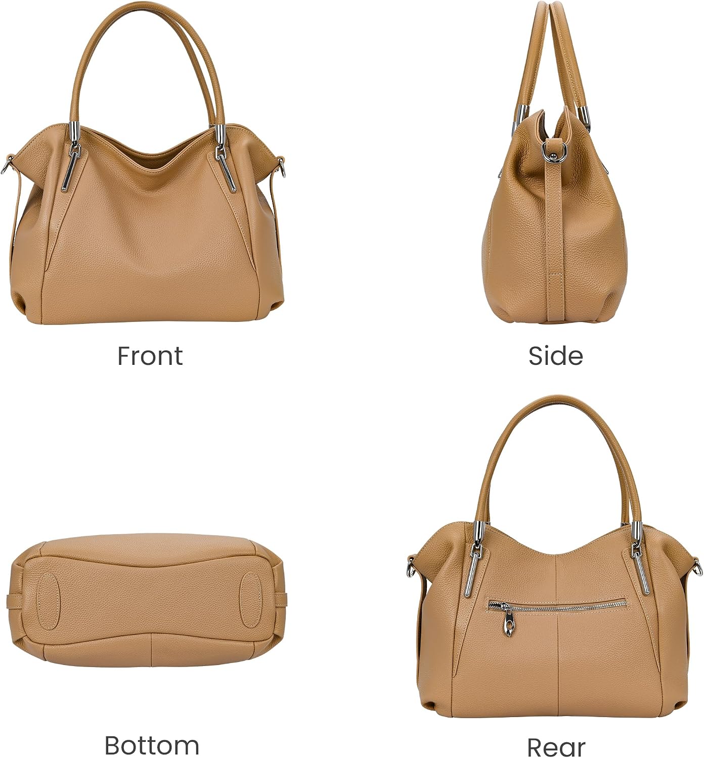 HESHE Leather Shoulder Purses for Women Tote Handbags Satchel Hobo Handbag | Designer Genuine Leather Travel Top Handle Work Bag Ladies Crossbody Purses Adjustable Straps Large Capacity Zippered Closure