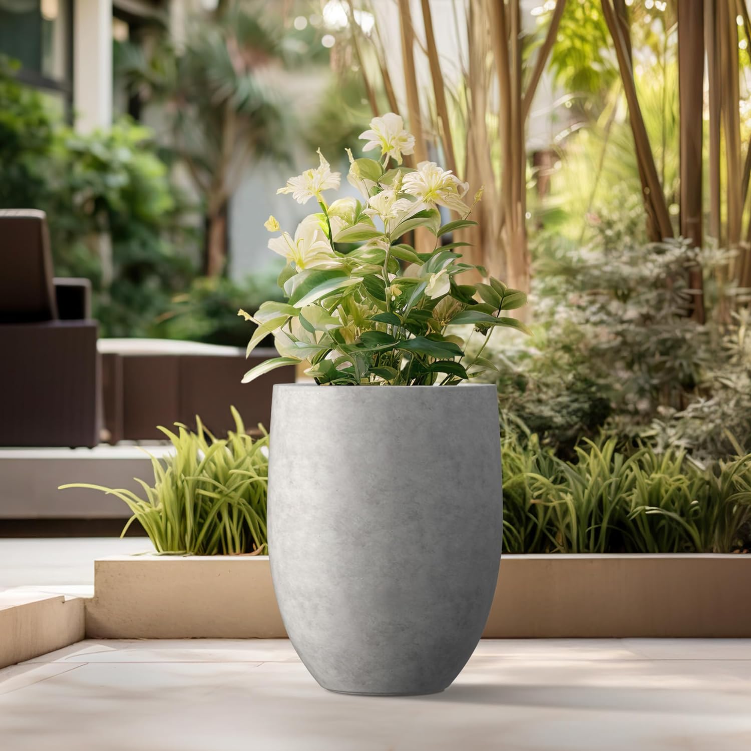 Kante Tall Concrete Planter 21.7" Modern White Floor Pot for Indoor Outdoor