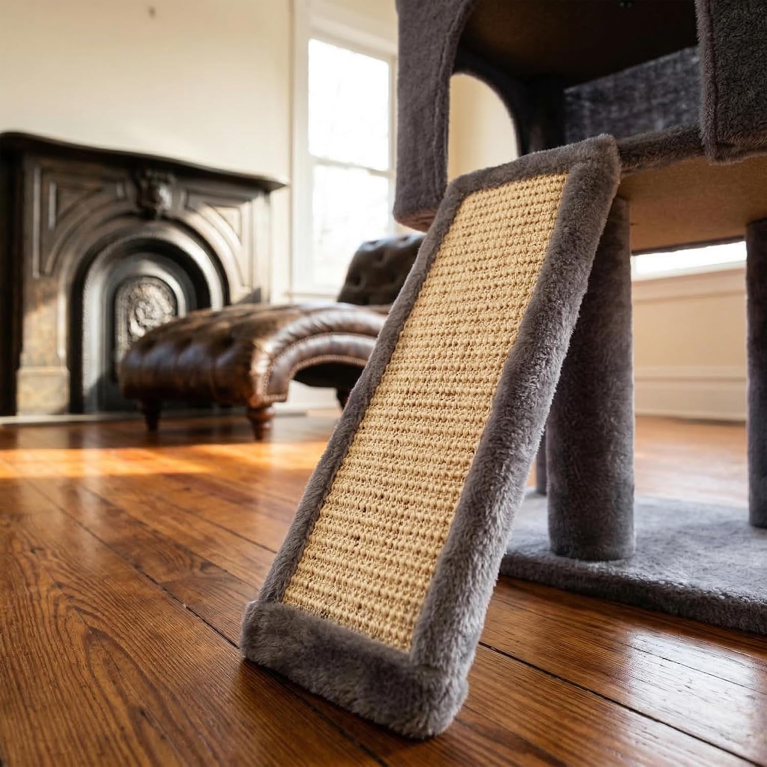 32" Cat Tree for Indoor Cats, 2-in-1 Cat House with Sisal Scratching Post & Ramp, 2-Level Cat Tower with Rotatable Feather & Ball Toys, Stable Grey Cat Condo for Small/Medium Cats, Grey