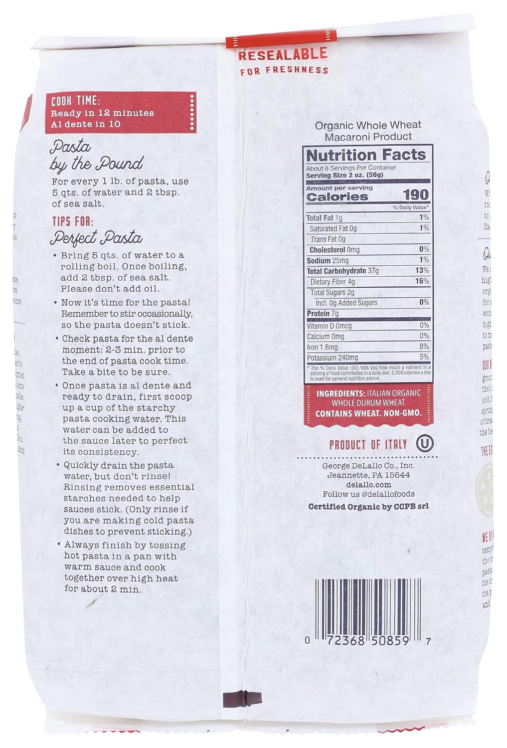 DeLallo Pasta Whole Wheat Farfalle, 16 oz