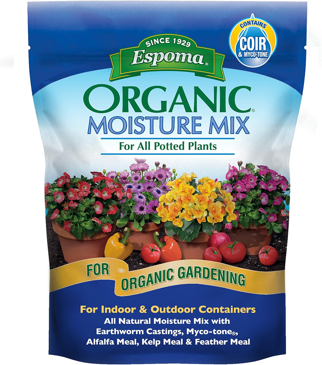 Espoma Organic Moisture Mix Potting Soil - All Natural Potting Mix for All Indoor & Outdoor Containers for Organic Gardening, 8 qt. Bag. Pack of 1