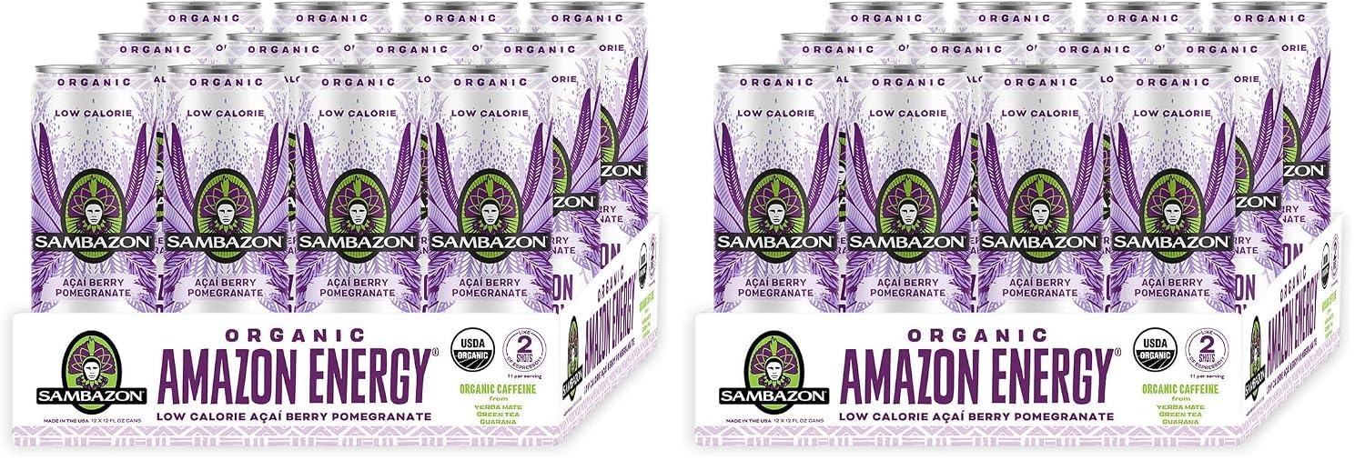 Sambazon Organic Amazon Energy Drink, Jungle Love, Acai Berry and Passionfruit, 12 Fl Oz (Pack of 12)