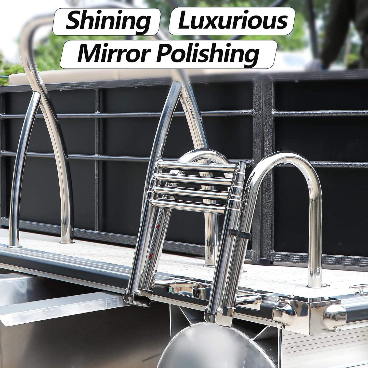 4-Step Pontoon Boat Ladder, 316 Stainless Steel Folding Telescoping Inboard Ladder with Hand Railing and Extra Wide Steps