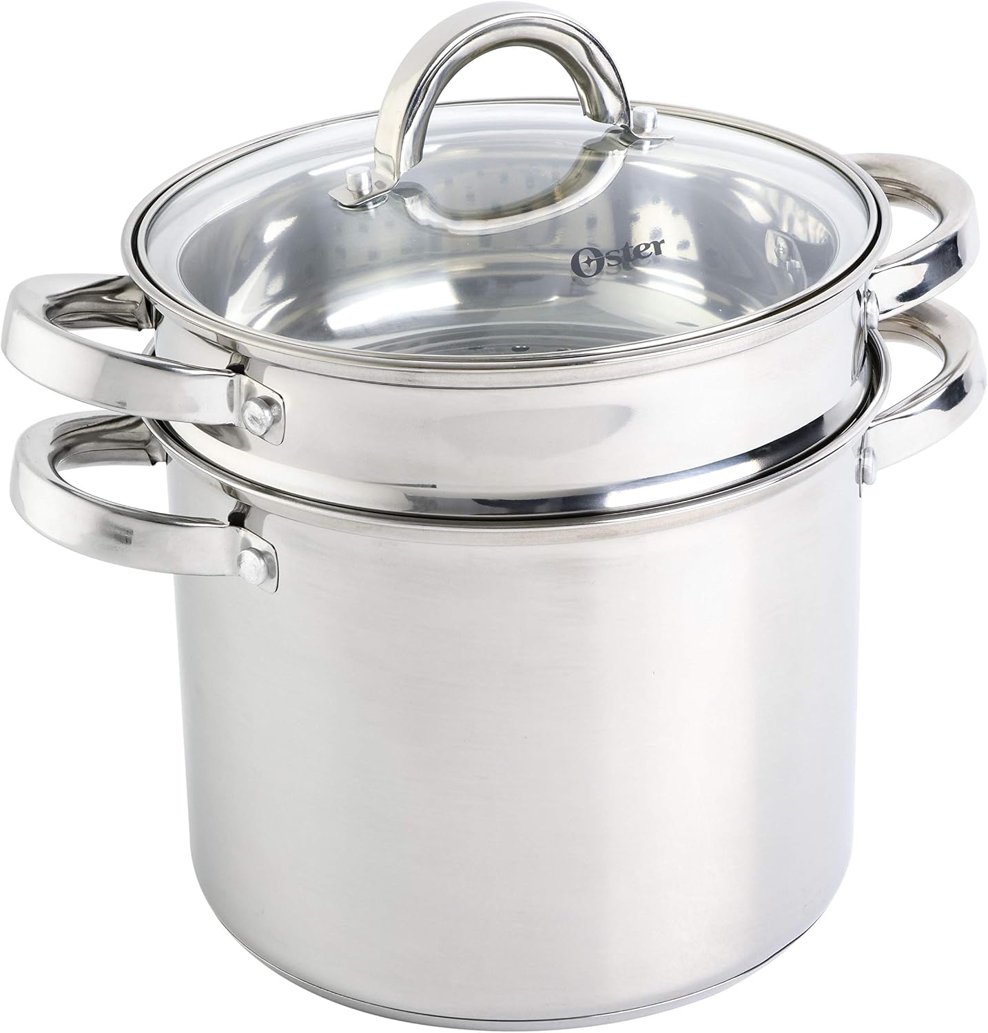 Oster Dutch Oven with Steamer Basket 3-Quart - Sangerfield Stainless Steel, Stovetop Steamer for Vegetables, Rice & Tamales, Dishwasher Safe
