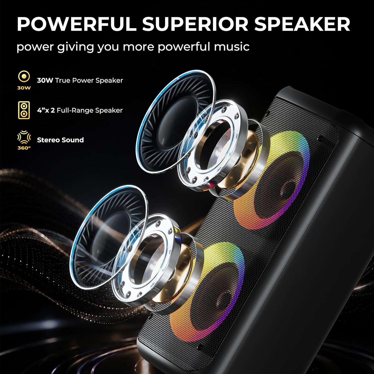 Bluetooth Speaker with 2 Wireless Microphones, 30W Big Party Speaker for Adults Kid Karaoke with Lights