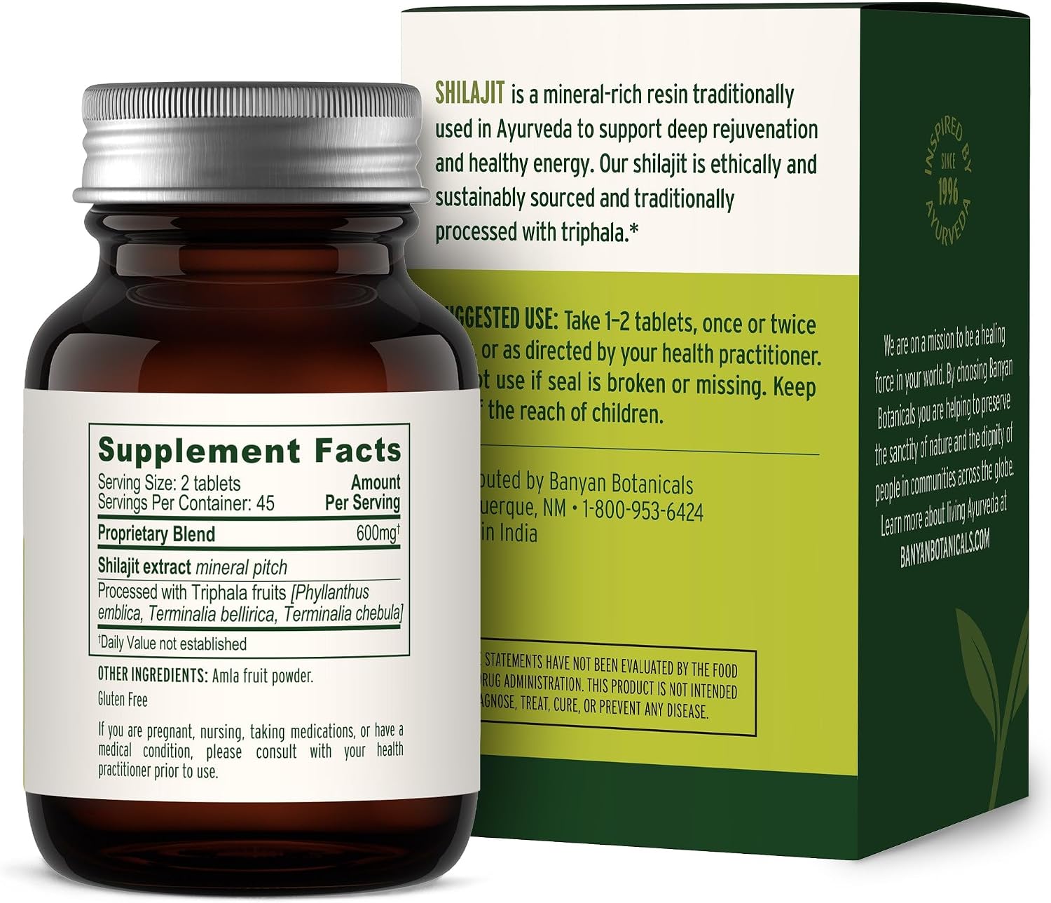 Banyan Botanicals Shilajit – 90 Pure Pressed Tablets for Energy & Vitality*