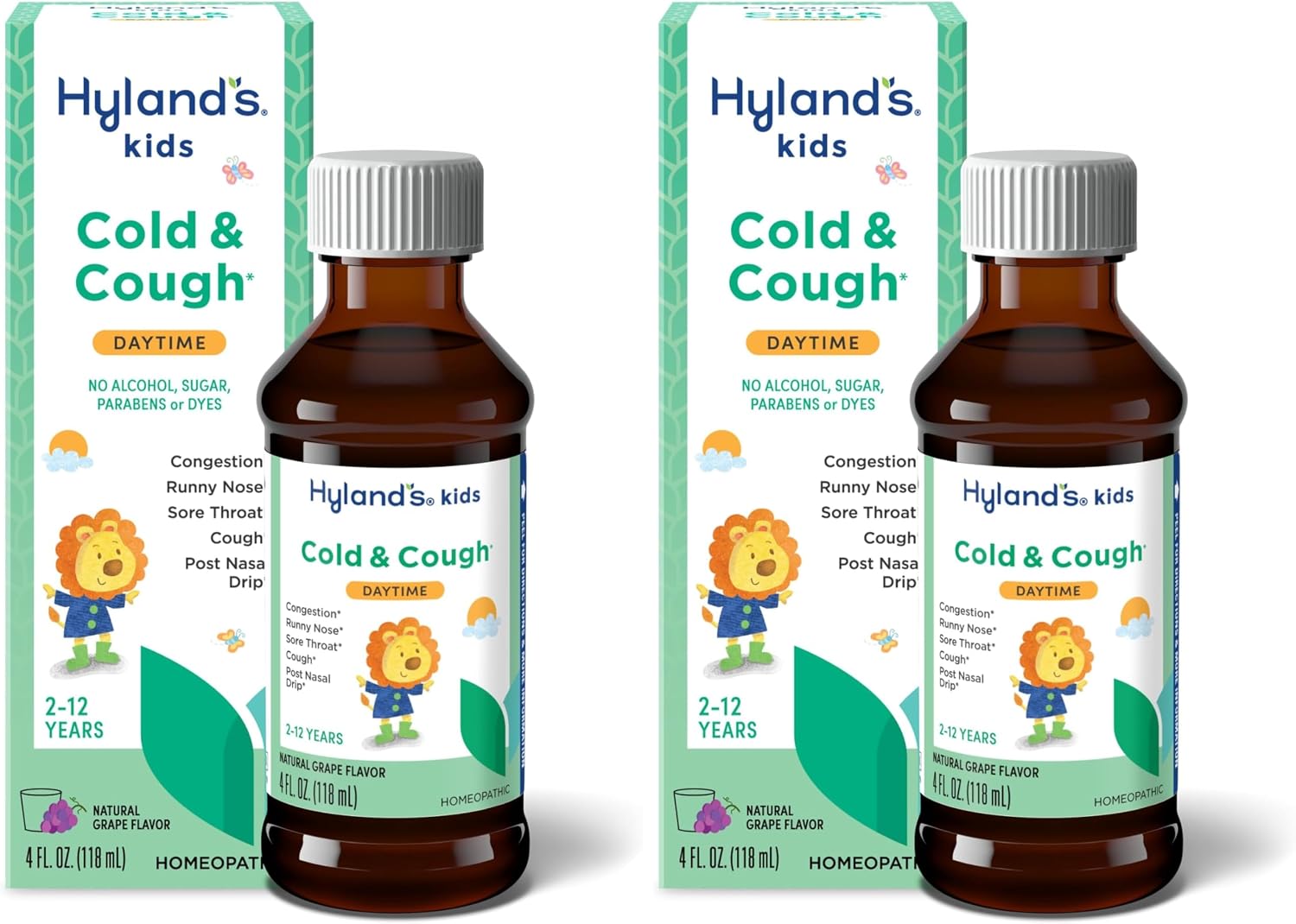 Hyland's Kids Cold and Cough, Day and Night Combo Pack, Cold Medicine for Ages 2 and up, Syrup Cough Medicine for Kids, Nasal Decongestant, 4 Fl Oz (Pack of 2)