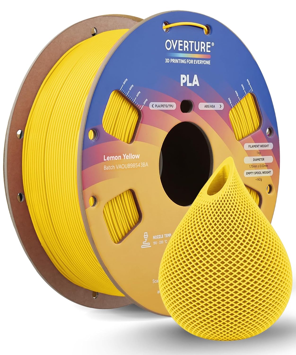 OVERTURE High Speed PLA Filament 1.75mm 3D Printer Filament,1kg White