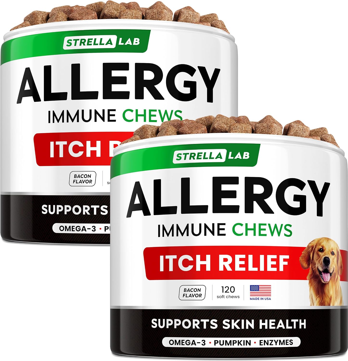 Dog Allergy & Itching Relief - Anti Itch, Skin&Coat Support Chews w/Omega 3