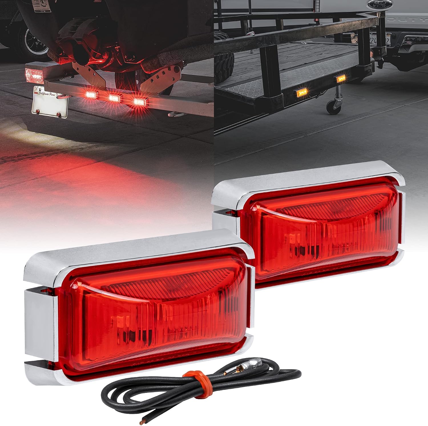 TRUE MODS 2pc 2.5" Amber Rectangle LED Trailer Marker Lights for Truck RV