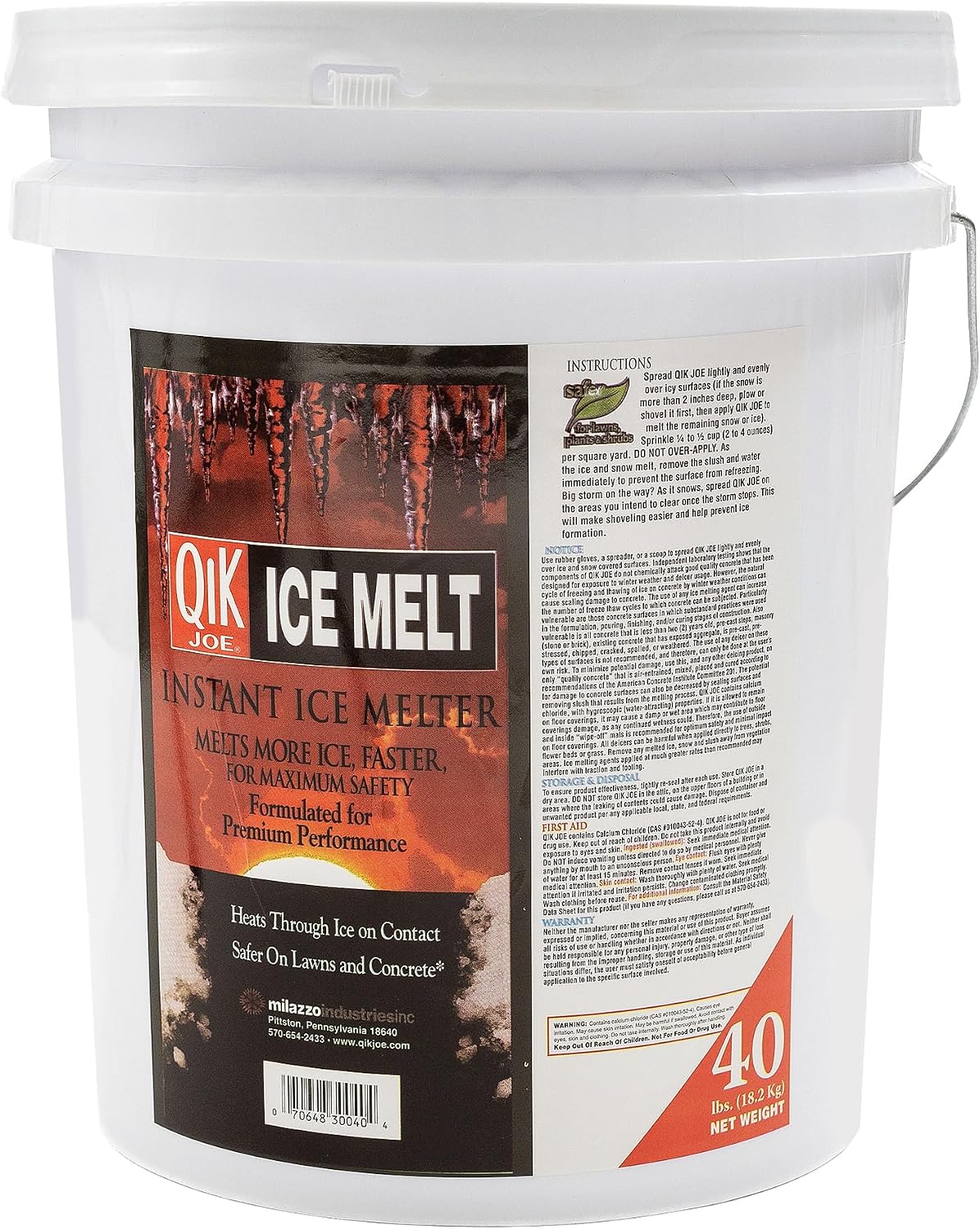 Calcium Chloride Ice Melt - 40lbs Pail - Instant Snow and Ice Melt for Sidewalks, Driveways, Steps, and Parking Lots - Deicer for Concrete, Asphalt