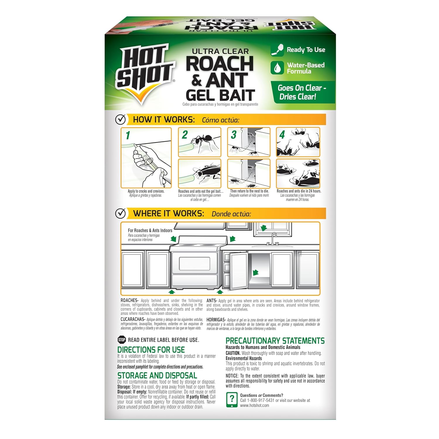 Hot Shot Ultra Clear Roach & Ant Gel Bait, 2.5 Ounces, Water-Based Gel Bait Dries Clear To Kill Roaches And Ants Indoors, Works In Minutes To Kill Queen And Entire Ant Colony, Roaches And Eggs | Kills Roaches, Their Eggs & Ants, Starts Working In Minutes…