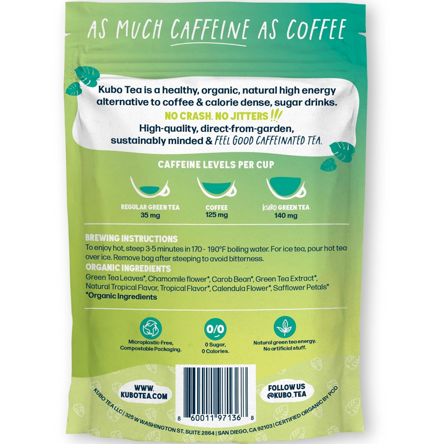 Kubo Energize Yerba Mate Tea, Organic High Caffeine Energy Tea Bags - 20 Ct
