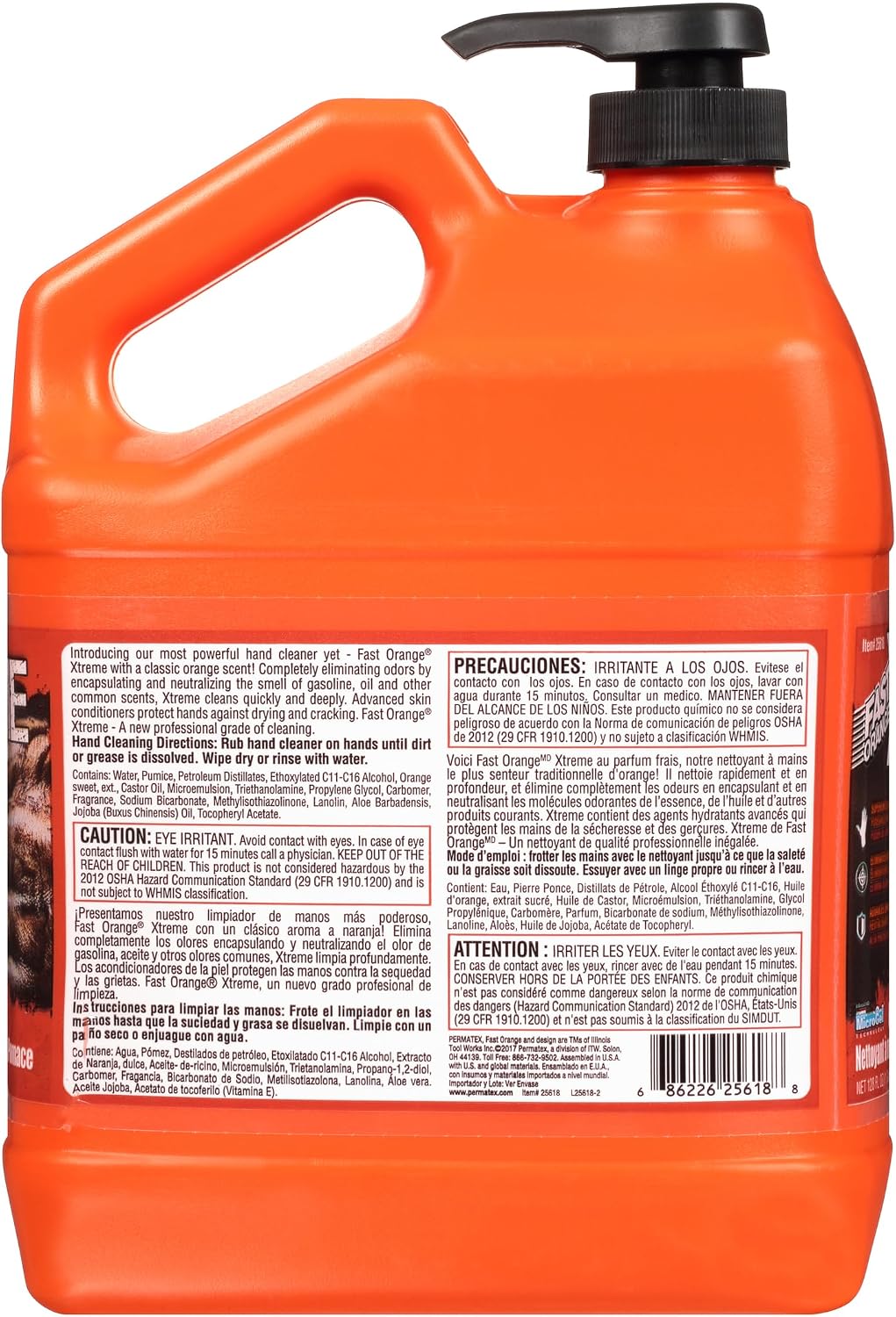 Fast Orange 25108 Pumice Lotion, Heavy Duty Hand Cleaner, Natural Citrus Scent, Waterless Cleaner For Mechanics, Strong Grease Fighter, 7.5 oz