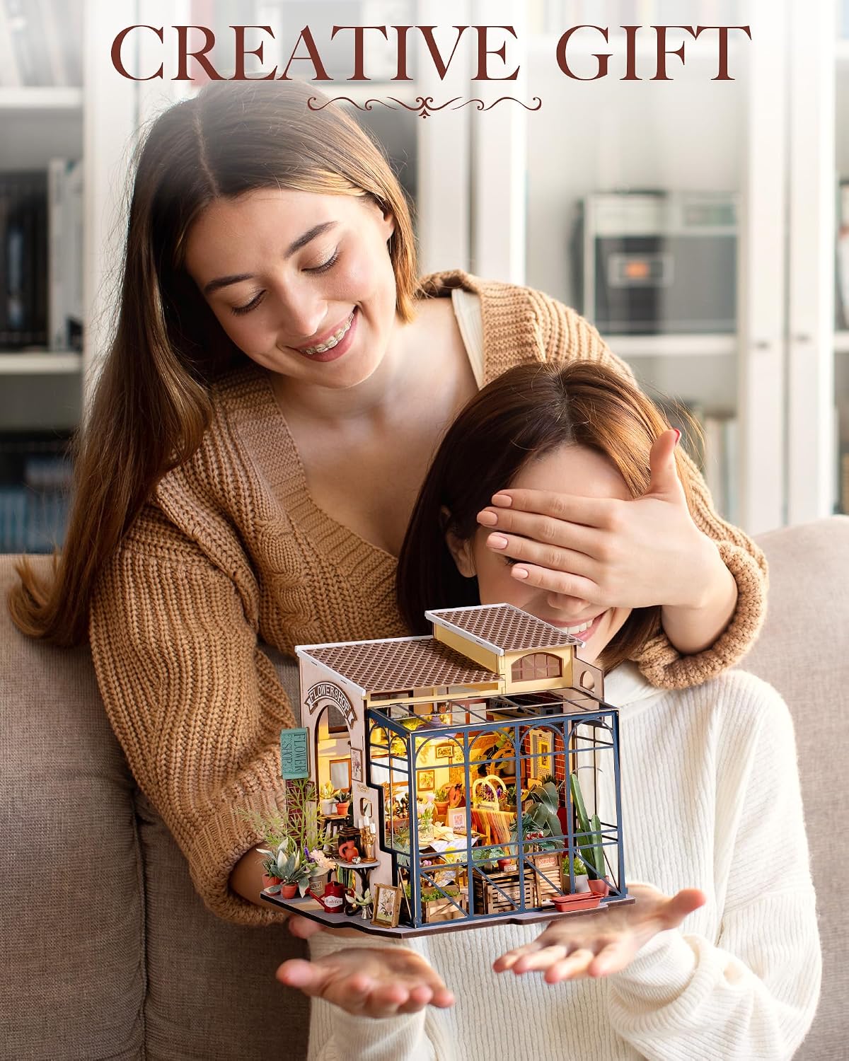 Rolife Cathy's Greenhouse Miniature Kit with LED Lights | 1:18 Scale Flower House Wooden 3D Puzzle Model Kit for Beginners DIY Craft for Adults Diorama Home Decor & Birthday Gift