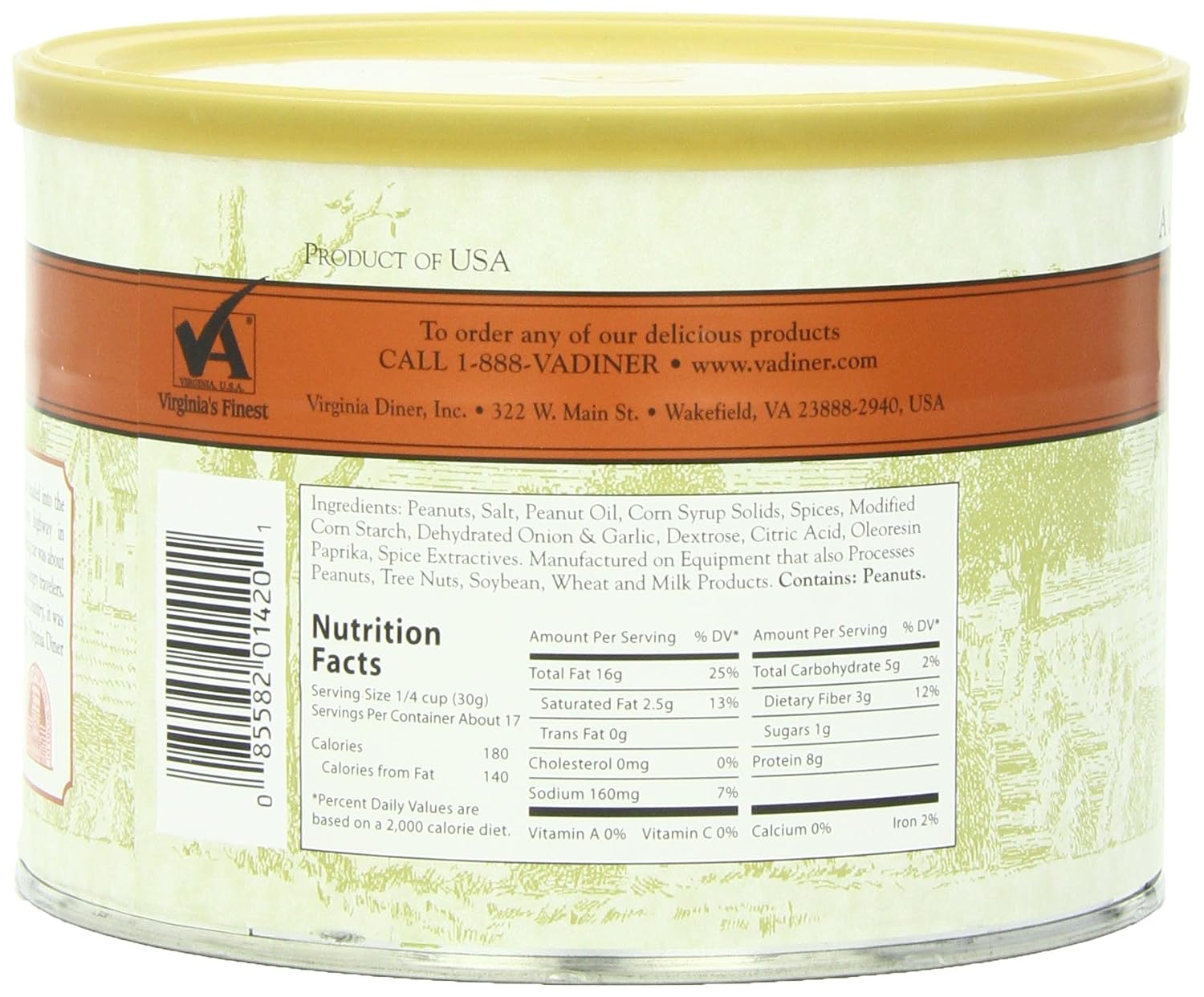 Virginia Diner Zatarain's Spicy Cajun Peanuts - Gourmet Cajun Peanuts Non-GMO, Preservative Free Gifts from Virginia Since 1929-18 Oz Can