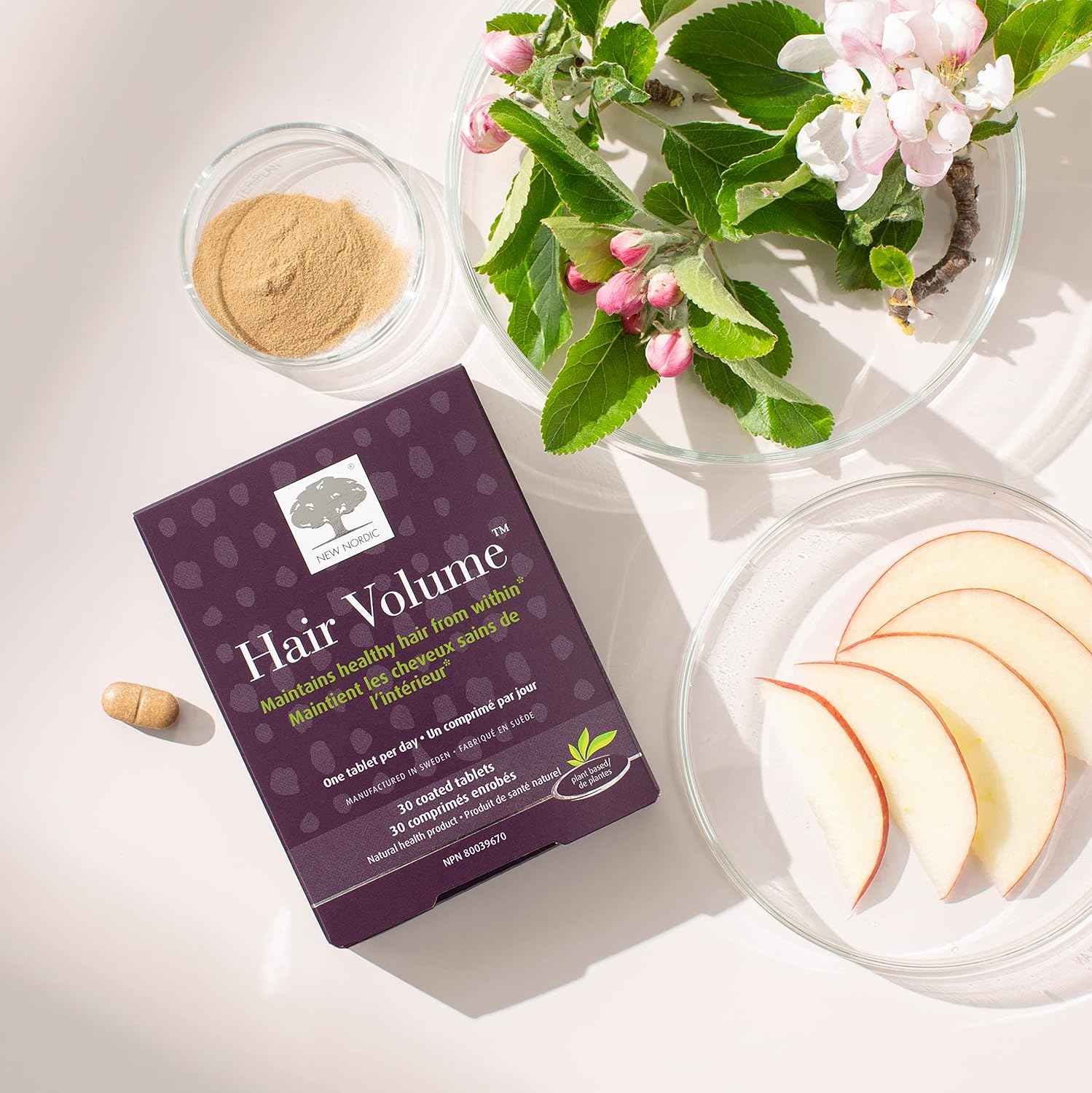 NEW NORDIC Hair Volume Daily Biotin Support Supplement | 90 Tablets | Daily hair supplement tablets made with biotin and Annurka apple extract for simple incorporation into your daily routine