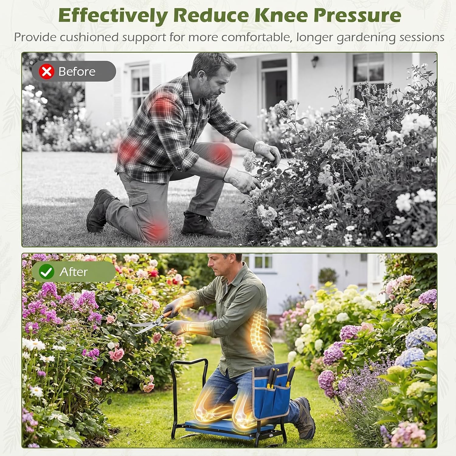 Goplus Garden Kneeler and Seat, Foldable Garden Bench for Kneeling & Sitting, Widened 8" EVA Soft Foam Pad