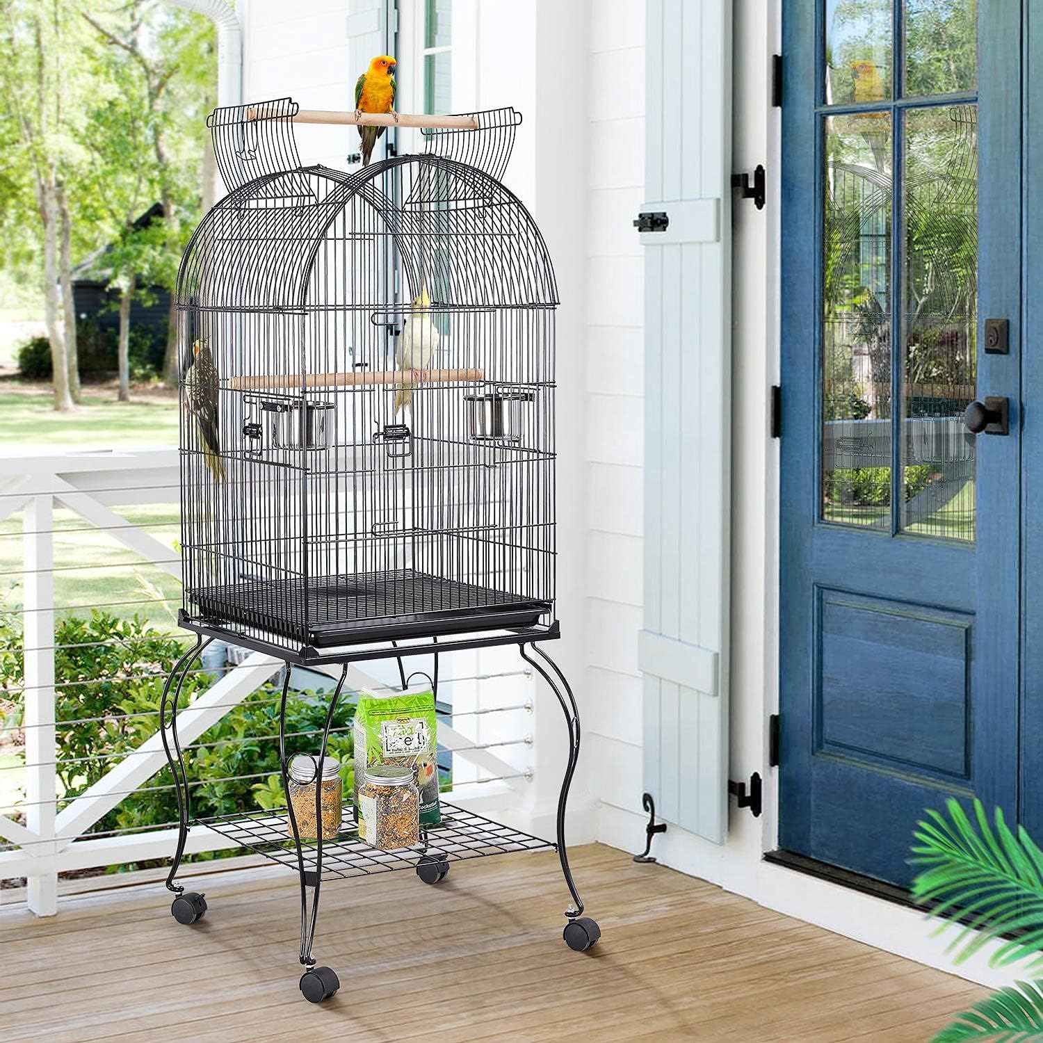 Yaheetech 59-Inch Rolling Standing Medium Dome Open Top Bird Cage for Parrots Cockatiels Sun Conures Parakeets Lovebirds Budgies Finches Canary Pet