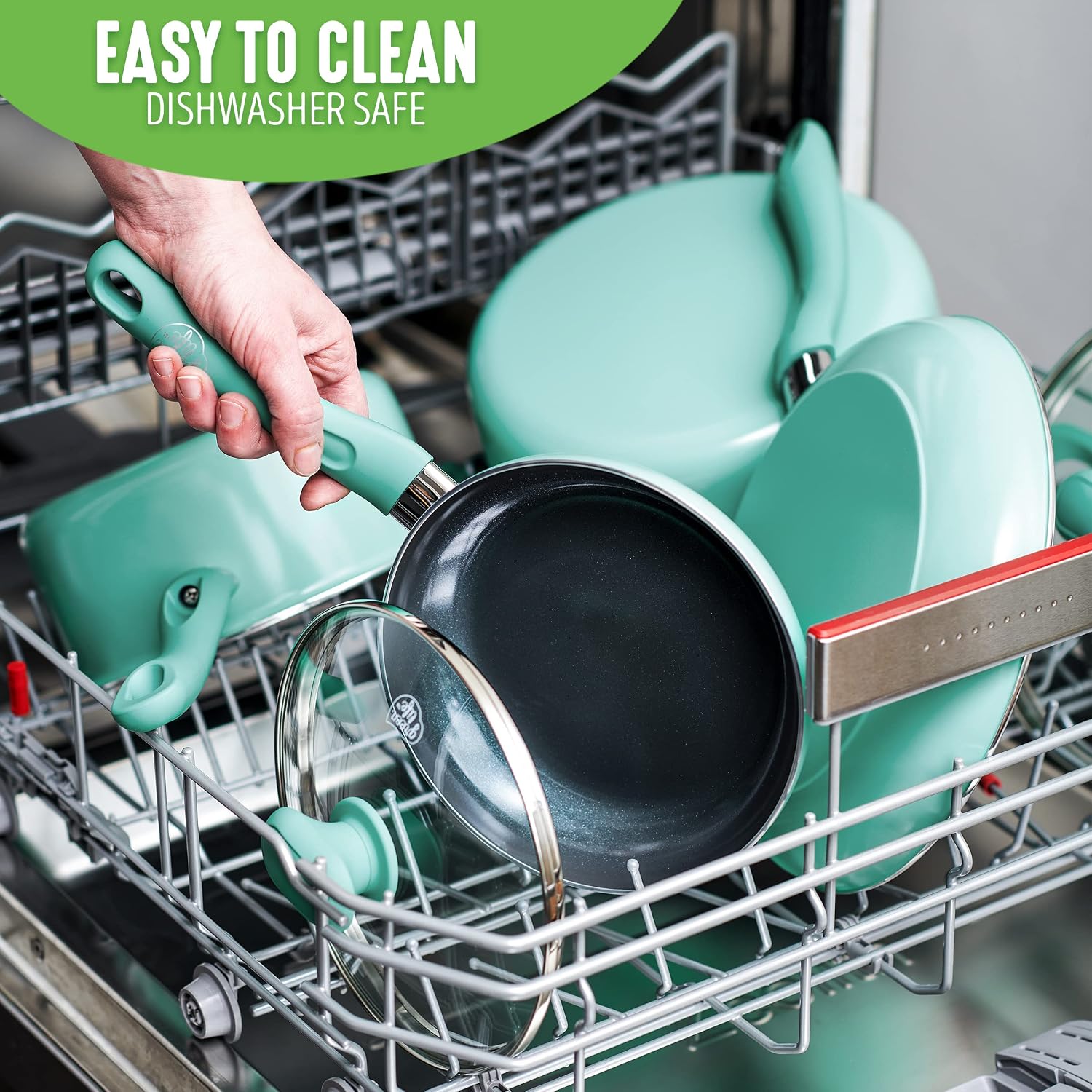 GreenLife Soft Grip Healthy Ceramic Nonstick, 15 Piece Cookware Pots and Pans Set, Induction, PFAS-Free, Dishwasher Safe, Turquoise