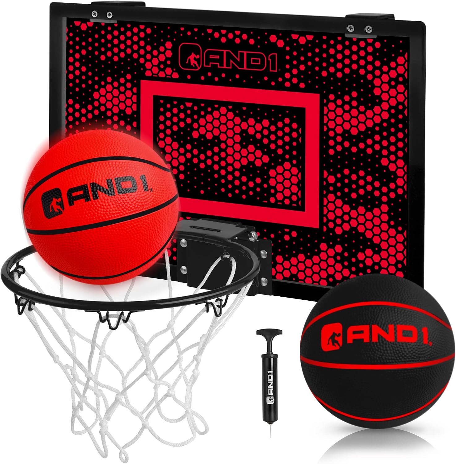 AND1 Over the Door Mini Basketball Hoop: 18x12 Shatterproof Backboard, 2 Mini Basketballs