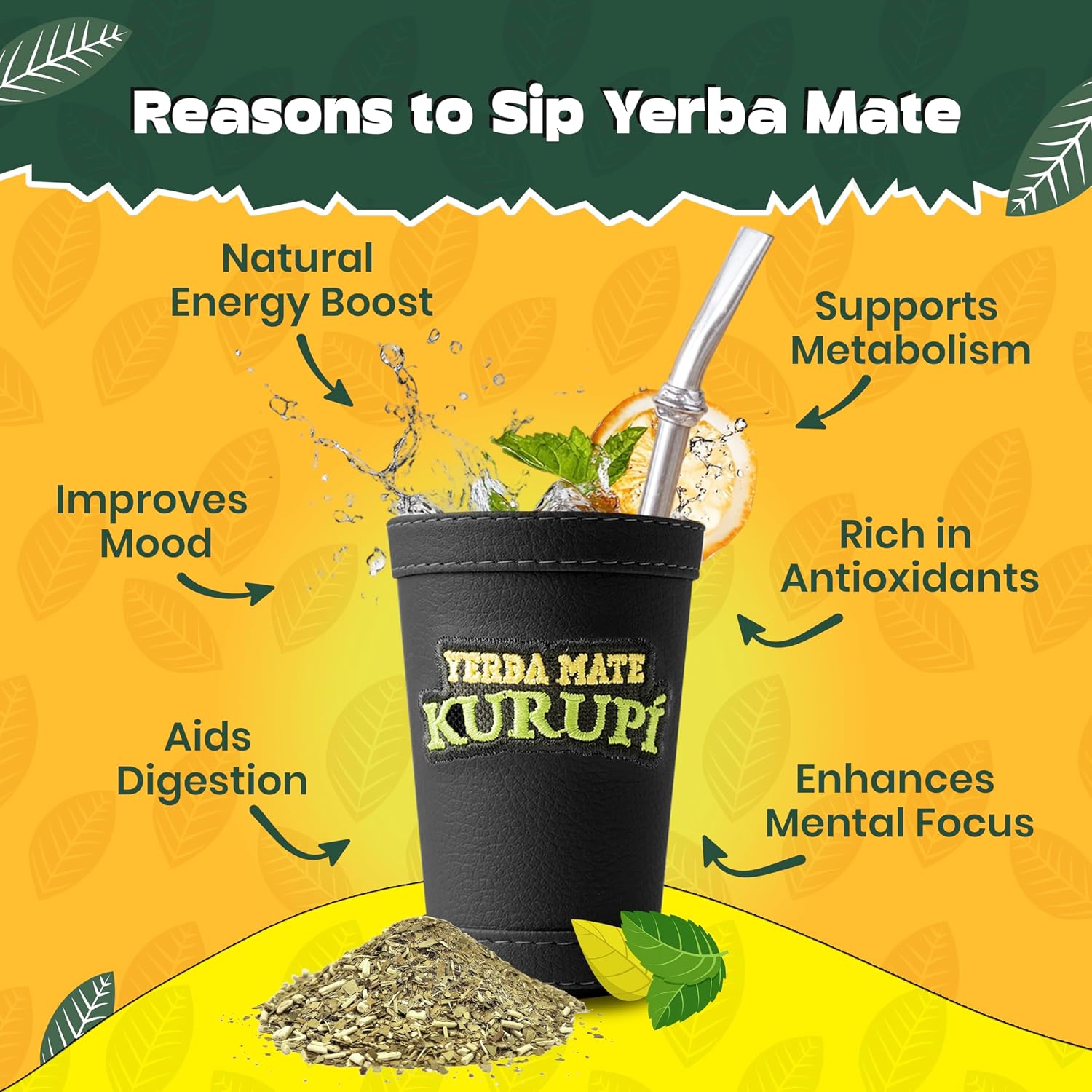 Kurupi Yerba Mate with Mint & Boldo 500 g (1.1 lb) | Paraguayan Herbal Loose Leaf Blend | Refreshing Natural Mate Tea with Mint & Boldo Leaves