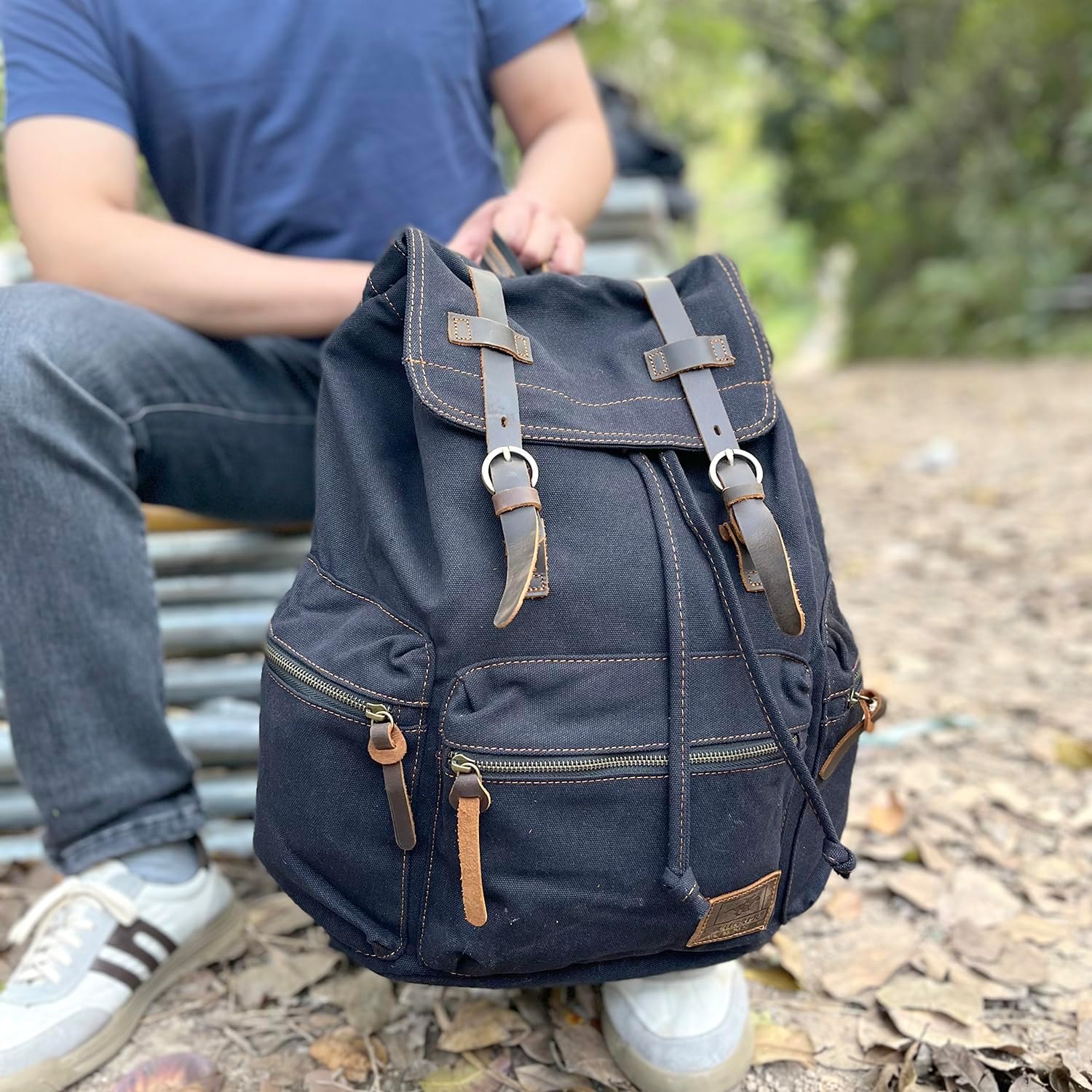 AUGUR High Capacity Canvas Vintage Backpack - for School College Hiking Travel 12-17" Laptop