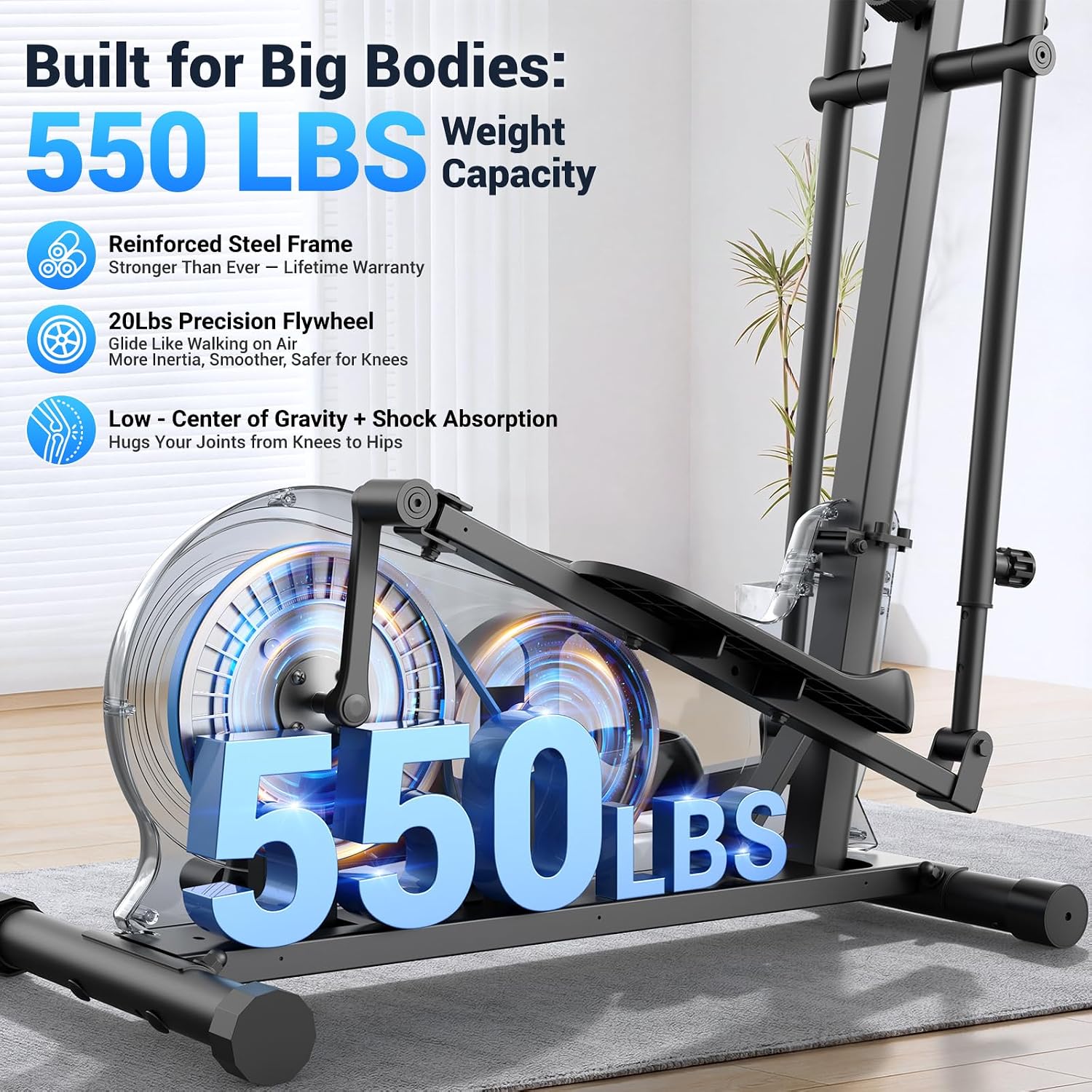 ANCHEER Elliptical Exercise Machine Foldable Elliptical Trainer 16" Stride | Ultra-Silent Elliptical Machine for Home, 550LBS Loading Capacity, 16 Resistance Levels &Pulse Rate Grips &Adjustable Pedals