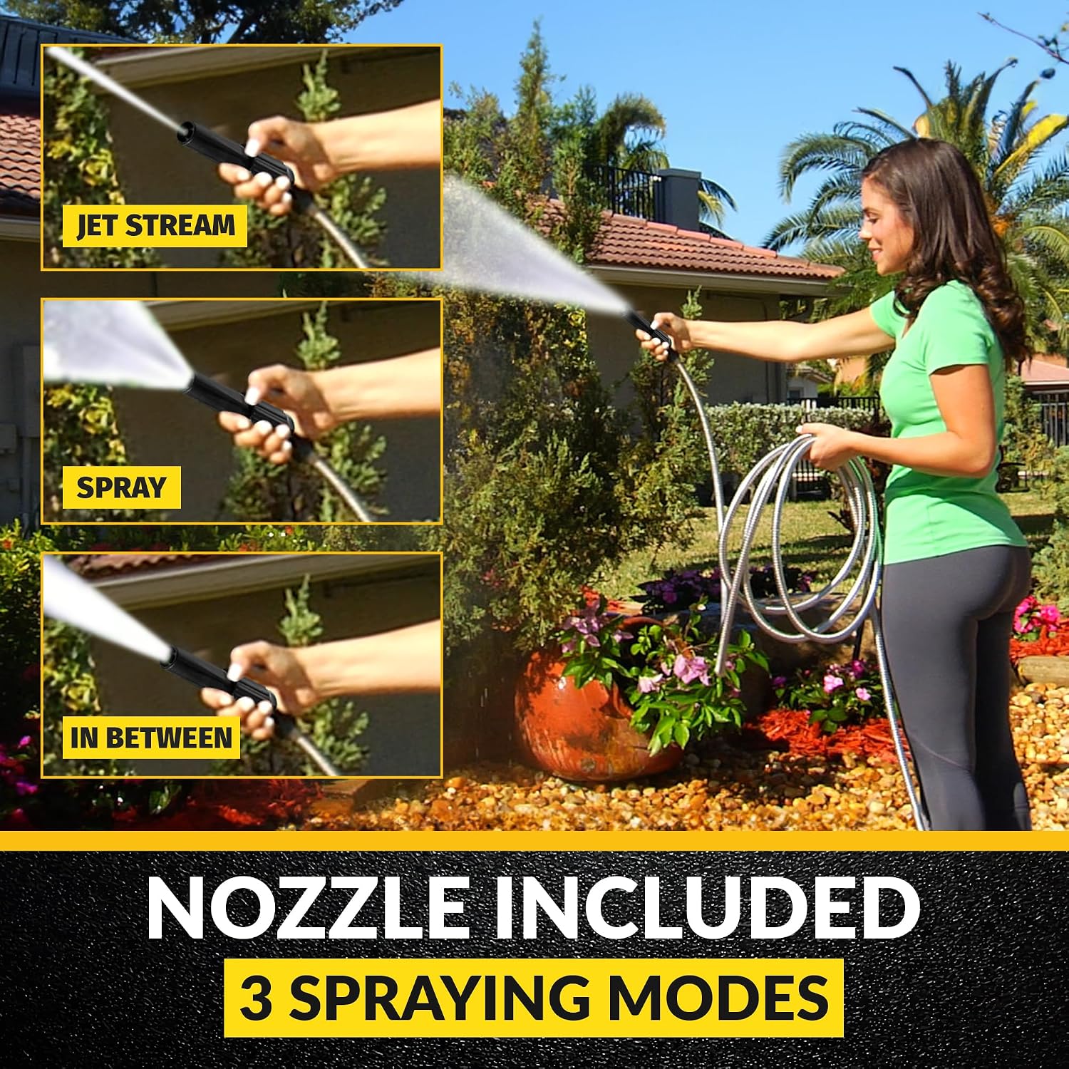 BIONIC STEEL 50 Ft Metal Garden Hose with Sprayer Nozzle | Non Kinking Design, Stainless Steel Heavy Duty Water Hose 50Ft x 5/8 in. Flexible & NON Expandable for Water Flow, 500 PSI