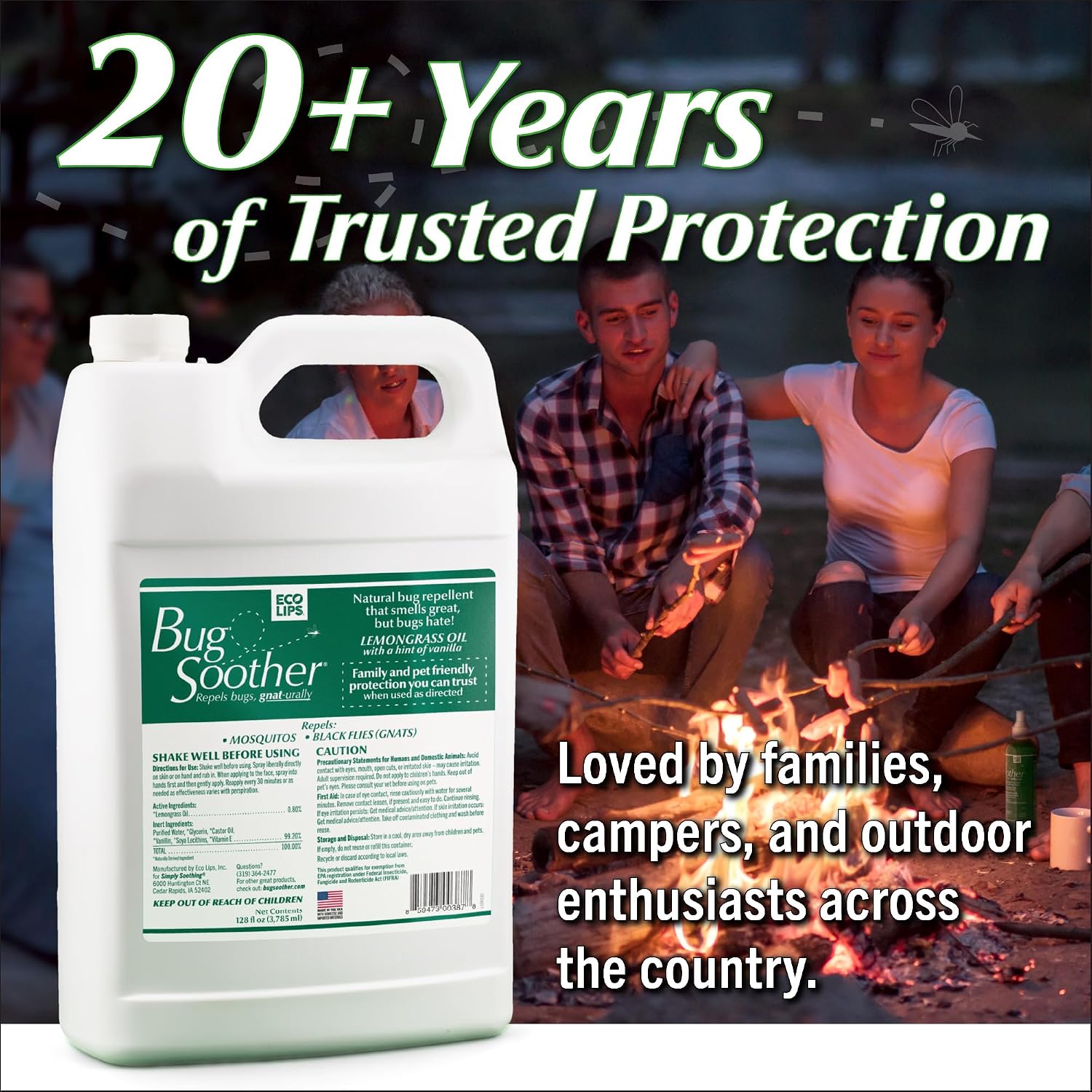 Bug Soother Natural Insect Repellent, DEET-Free Outdoor Spray 1 Gallon | Plant Based | Repels Mosquitos, Gnats & Black Flies | Ideal for Farms