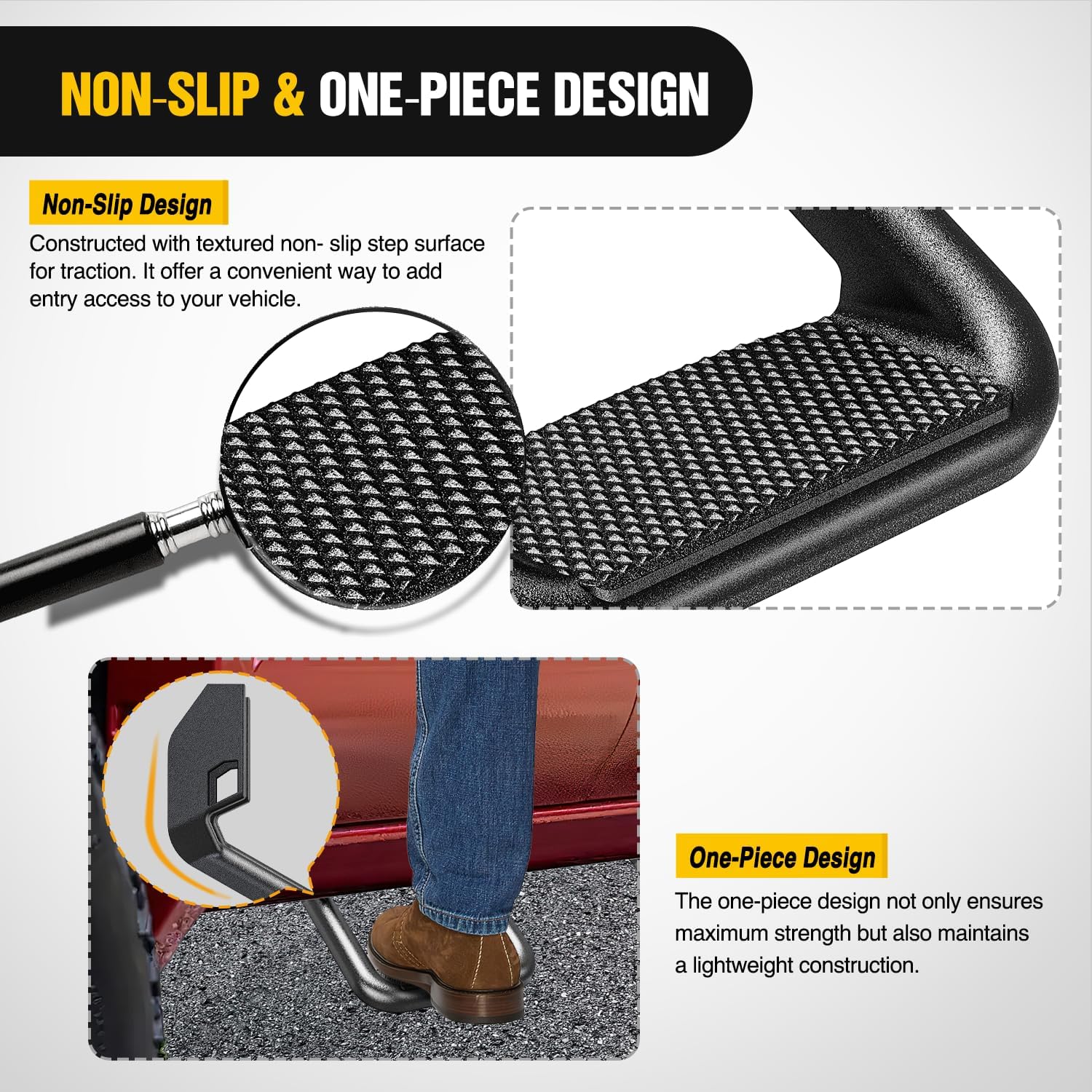 Nilight Aluminum Slip-Proof Nerf Steps 2Pcs Black for Pickup Trucks | Drilling required Universal Side Step Side Hoop Steps Nerf Bars Assembly for Chevy (Chevrolet) Ford Toyota GMC Dodge RAM