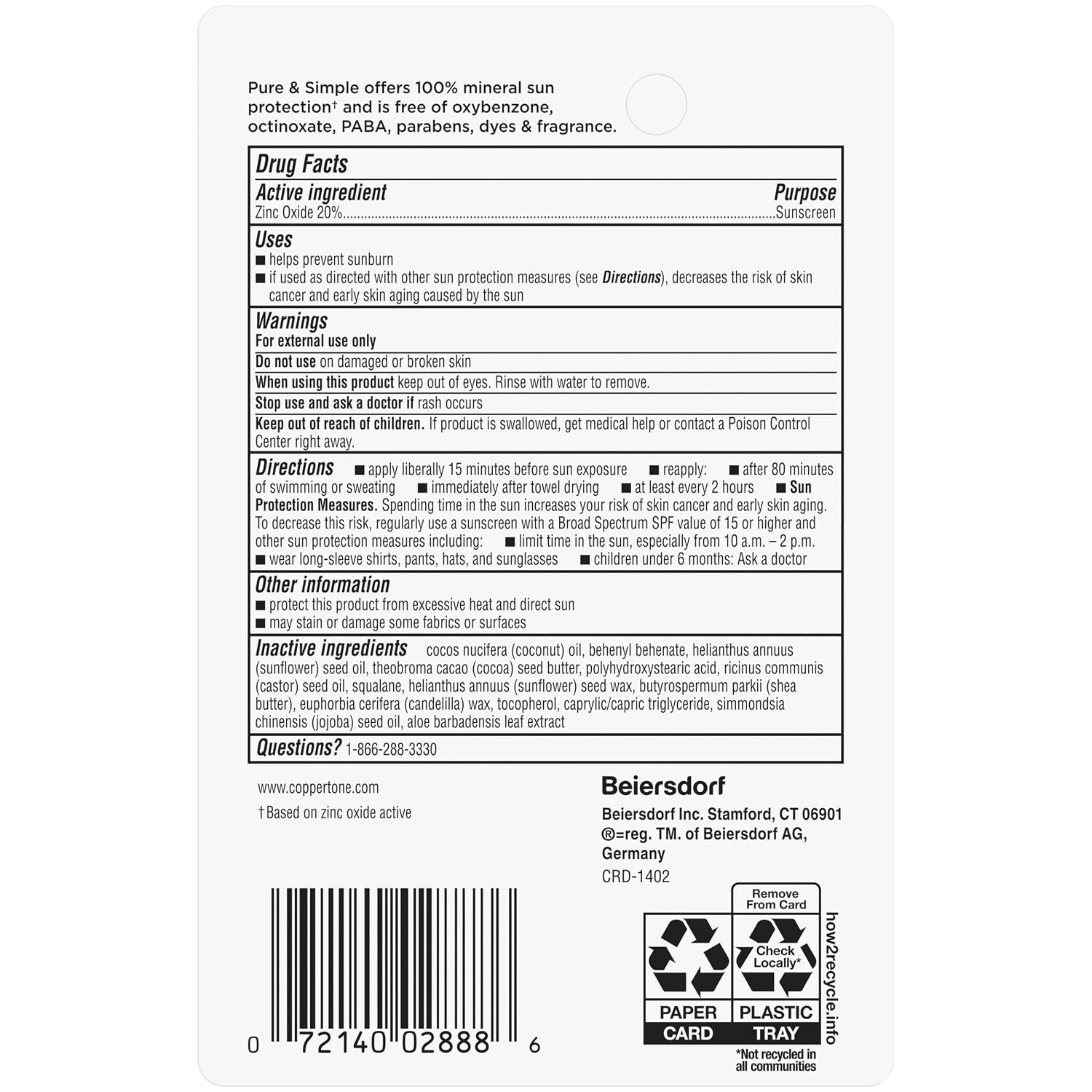 Coppertone Pure & Simple Mineral Face Sunscreen Stick, SPF 50, 0.49 oz