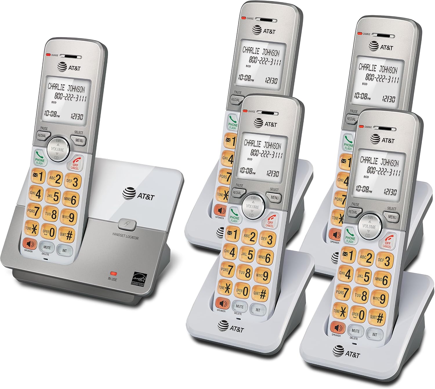 AT&T EL52213 2-Handset Cordless Phone, Light Champagne | Digital Answering System, Extra-Large Backlit Keys, Caller ID/Call Waiting, DECT 6.0, Expandable Speakerphone