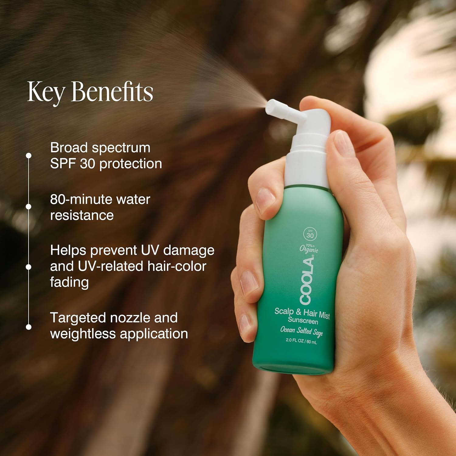 COOLA Scalp and Hair Spray Sunscreen SPF 30 Mist, 2 fl oz