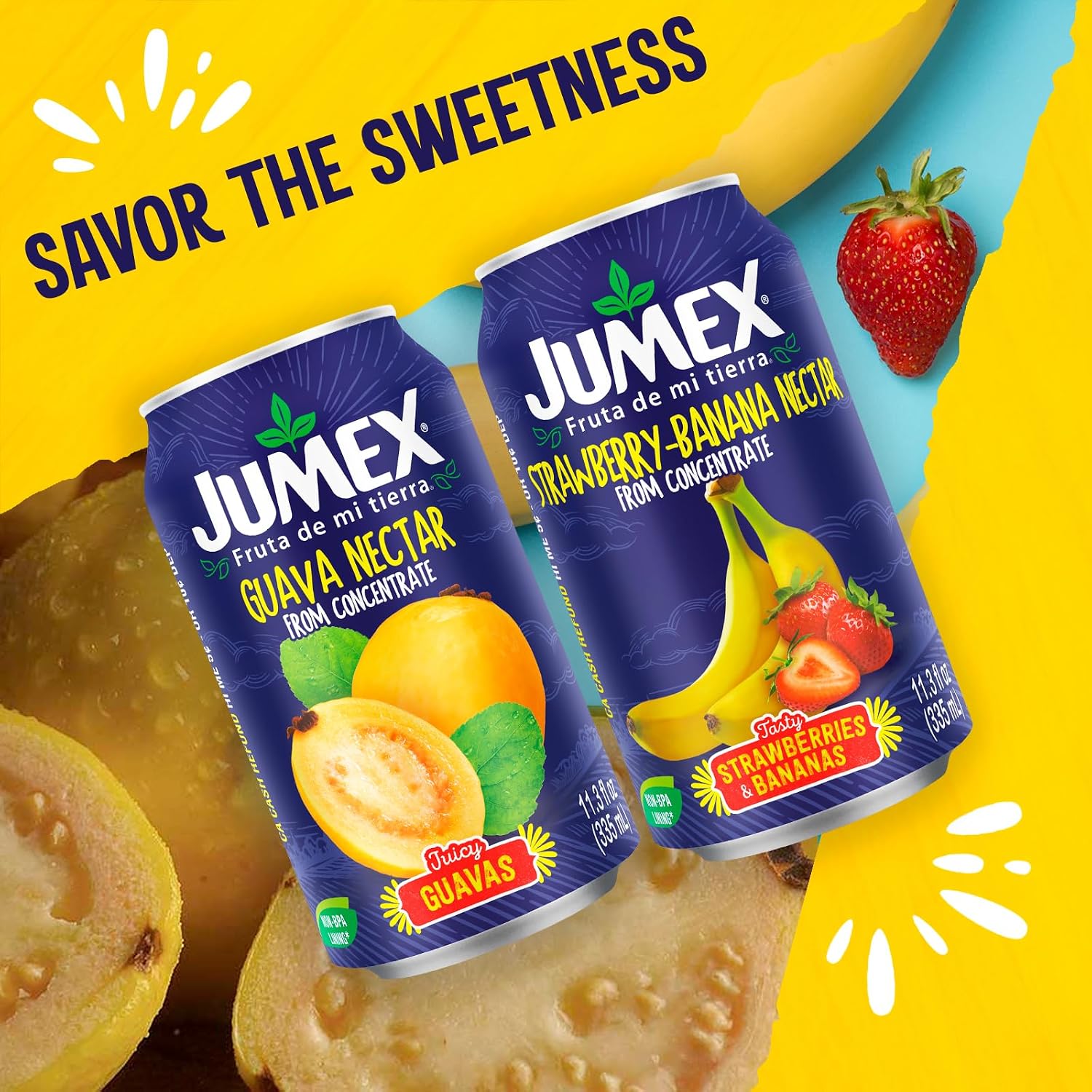 Jumex Mango Nectar Juice & Peach Nectar - Made with Fresh Fruit Puree - Tropical Fruit Juice Concentrate for Smoothie Mix, Cocktail Mixers & Kids Beverages - 11.3oz, 12 Pack Canned Drinks