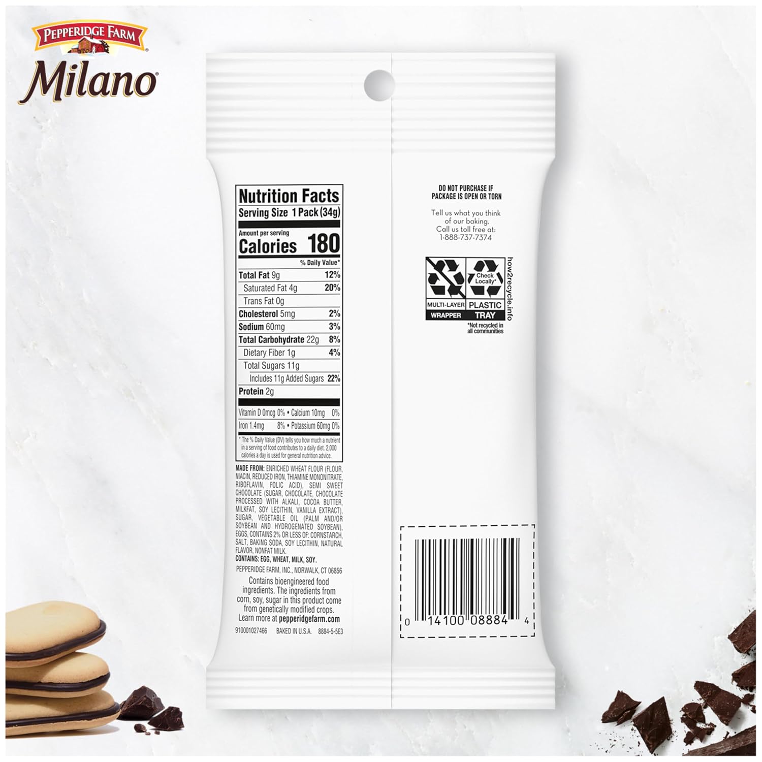 Pepperidge Farm Milano Cookies, Dark Chocolate, 20 Packs Tub, 2 Cookies Per Pack