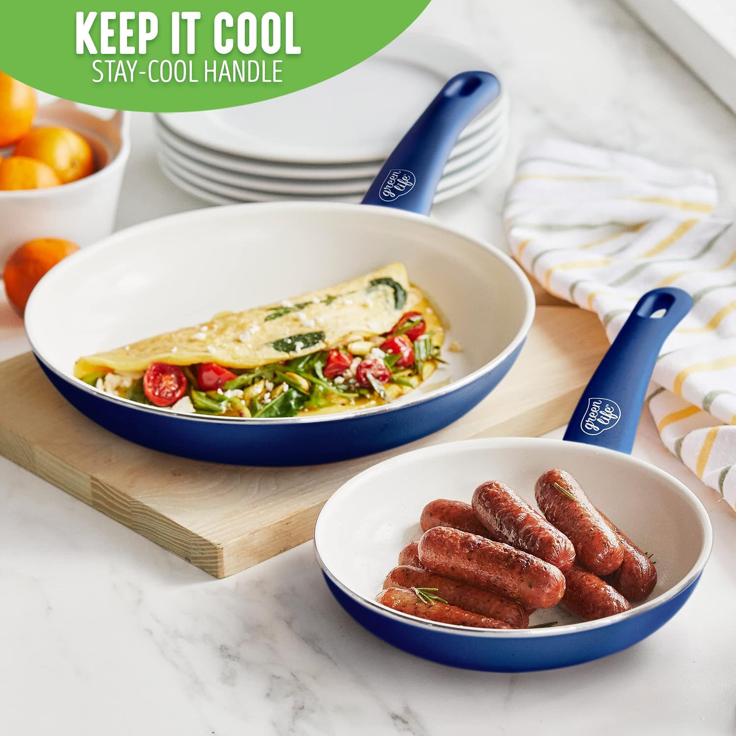 GreenLife 2 Piece (7” & 10”) Ceramic Nonstick Frying Pan Set, Turquoise | PFAS-Free Nonstick Coating, Family Skillet Set, Egg Pan, Omelet Pan, Stay-Cool Handles, Dishwasher & Oven Safe up to 350F