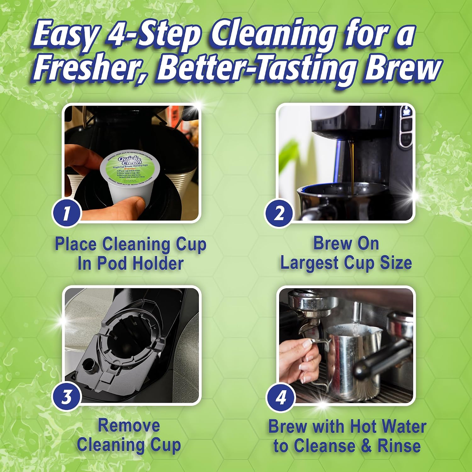 Quick & Clean [6-Pack] Keurig Cleaning Pods - K Cup Cleaner Pod For Keurig - 2.0 Coffee Machine Compatible, Removes Stains, Non-Toxic and Eco-Friendly