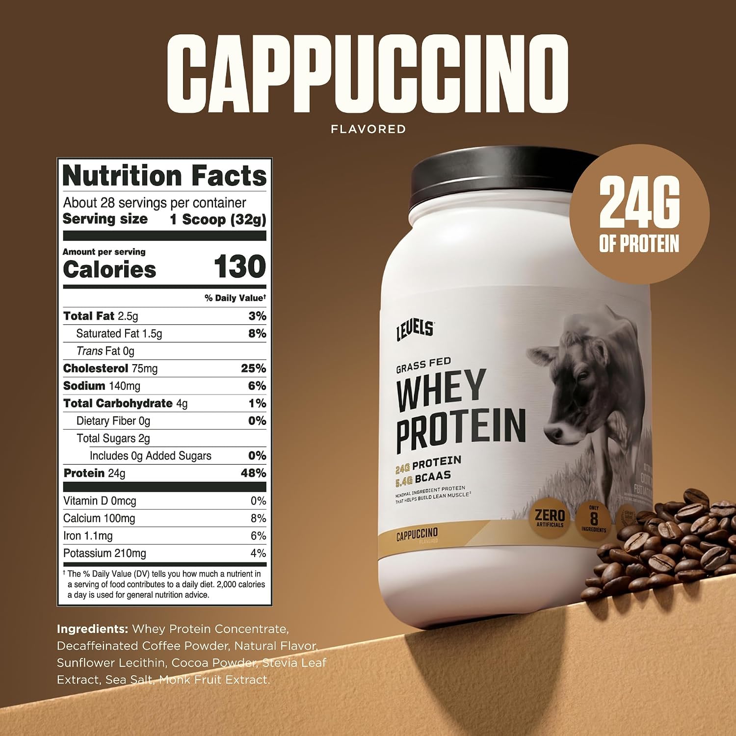 Levels Whey Protein Powder, No Artificial Ingredients, Pure Chocolate, 5LB | 24G of Protein, 5.4G BCAAs, Clean Ingredients, Hormone Free Dairy, No Fillers, No Added Sugar, No Junk