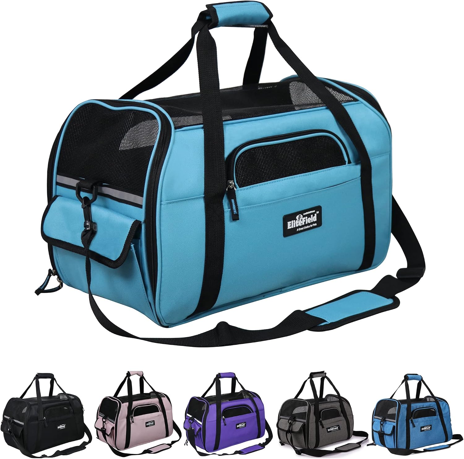 EliteField Soft-Sided Pet Carrier for Cats & Small Dogs (3-Year Warranty) | Airline Approved, Removable Bed & Cover, Built-In Leash, Luggage Sleeve, Seat Belt Loop, Waterproof, Durable, Foldable