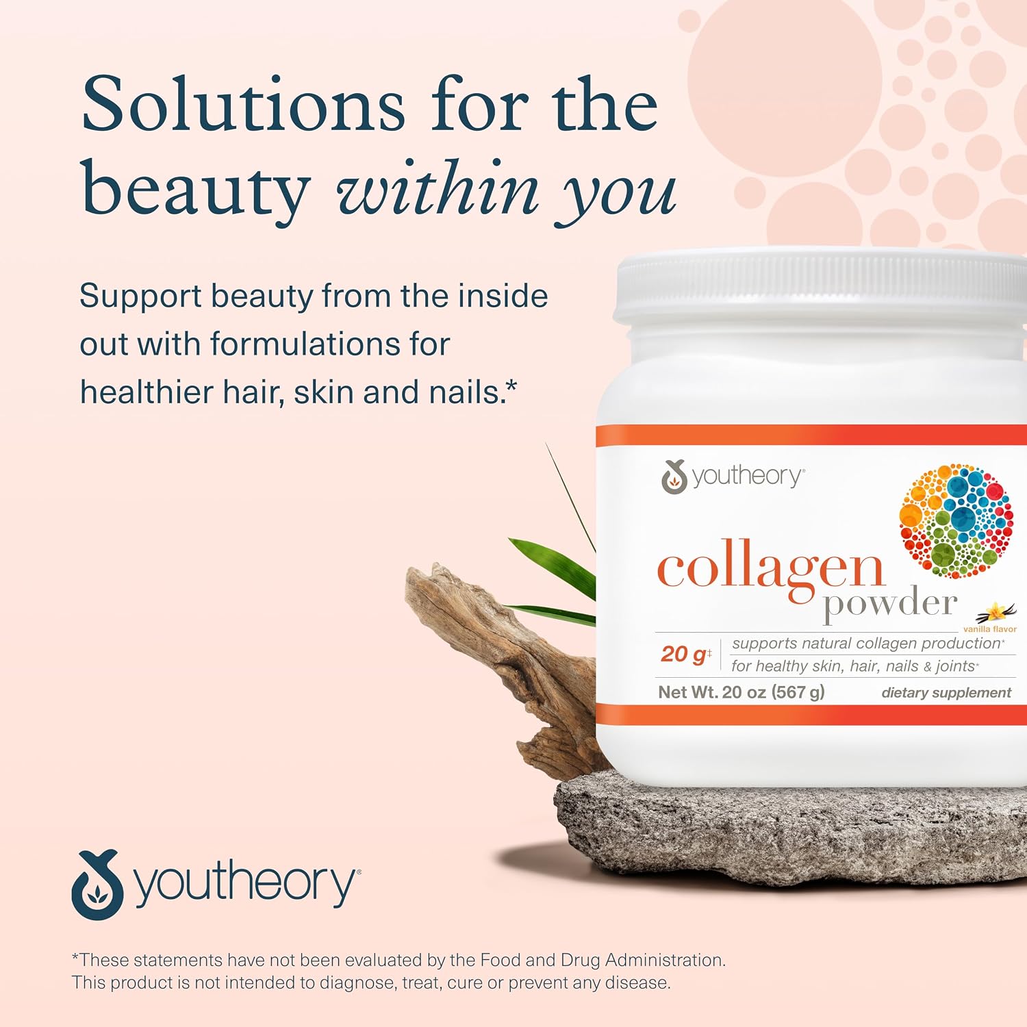 Youtheory Collagen Powder, 20g, Unflavored, 10 oz, 12-Day Supply