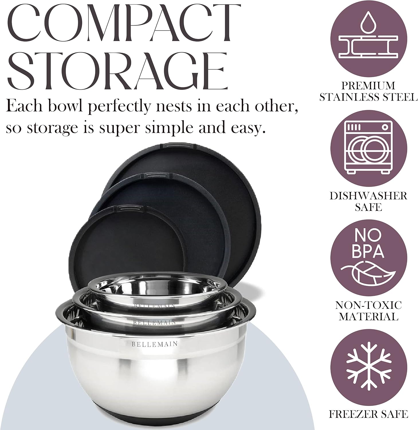 Bellemain Stainless Steel Mixing Bowls with Airtight Lids Set - Set of 5